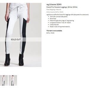 rag & bone/JEAN Grand Prix Paneled Leggings, Winter White Size 28 Fits like 27